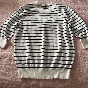 Aritzia Babaton Short-Sleeve Knit Top Navy/White Stripe Size XS